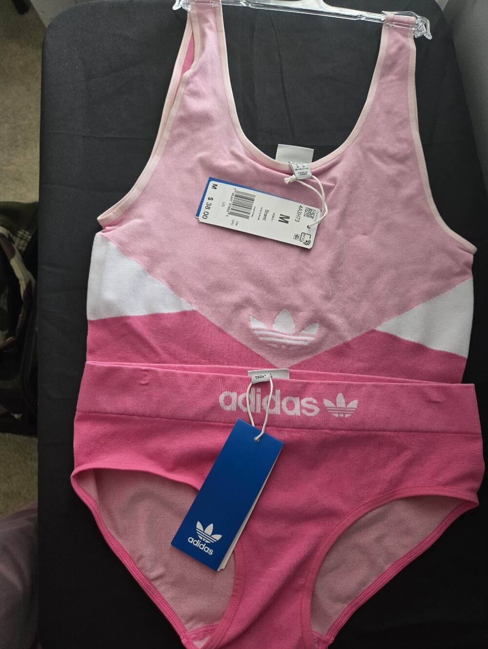 Adidas Originals Seamless Bralette & Hipster Set Pink Colorblock Women's Medium